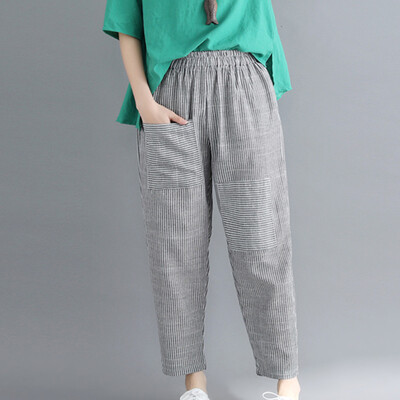 

Tailored Women Casual Striped Print Trousers Pants Trousers Ladies Loose Pants