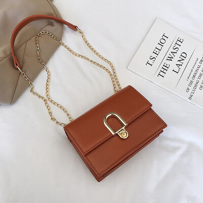 

Qiao Bani 2019 new Korean version of the fashion Dongdaemun simple solid color chain flip cover shoulder slant diagonal tide handbag
