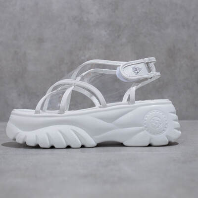 

2019 new style of loose-cake thick-bottomed old womens summer Korean style fashionable students clear all-in-one red shoes