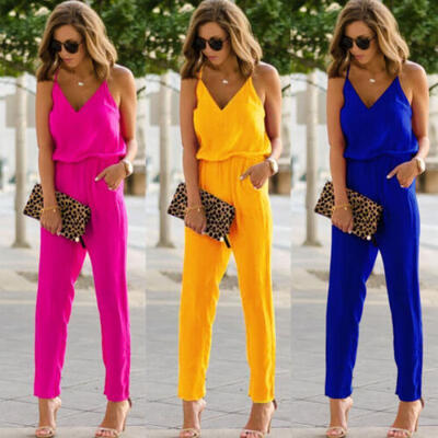 

Women spaghetti strap wide legs Bodycon Jumpsuit V-neck Romper Trousers Clubwear