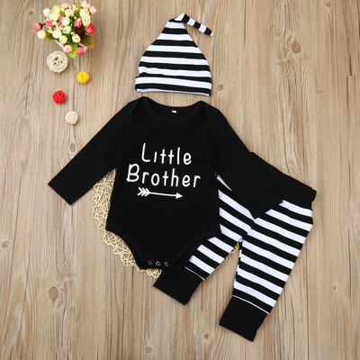 

Toddler Infant Baby Boys Letter Romper TopsStripe PantsHat Outfit Clothes Set
