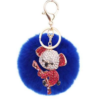 

8cm rex rabbit fur ball alloy diamond koala keychain cartoon couple bag car pendant
