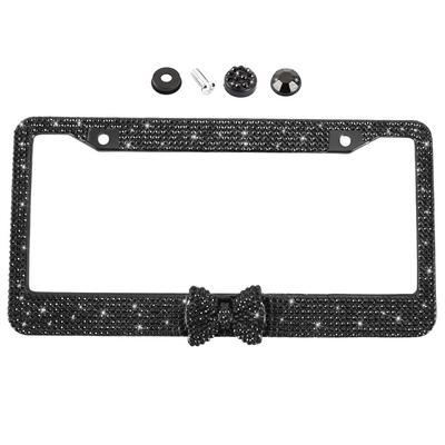 

Handmade Bling Bling Rhinestones Stainless Steel License Plate Frame Black with A Bowknot