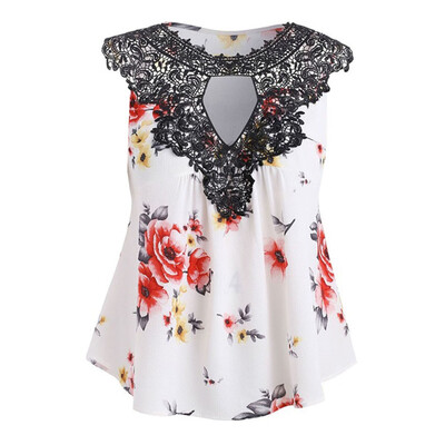

Nomeni Women Floral Printing Off Shoulder Shirt Sleeveless Vest Tank Tops Blouse