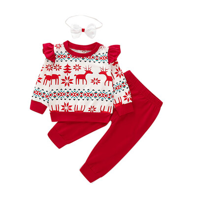 

Infant Baby Girl Xmas Outfits Long Sleeve Tops Pants Headband Winter Clothes Set