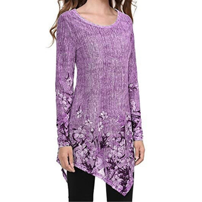 

Starmoon Plus Size Women Loose Leisure Printed collar Long Sleeve T-shirt