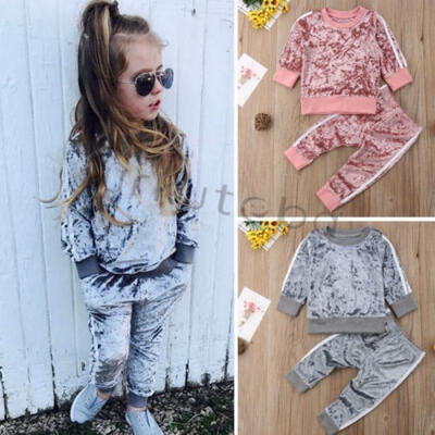 

Fashion Boys Girls child Spring Autumn Solid Color Long Sleeve Stripes Simple Style Sportswear Velvet Two-Piece Set