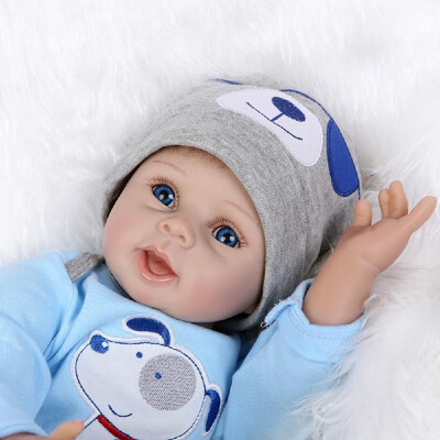 

22inch 55cm Reborn Toddler Baby Doll Boy Silicone Body Boneca With Clothes Blue Eyes Lifelike Cute Gifts Toy Blue Dog