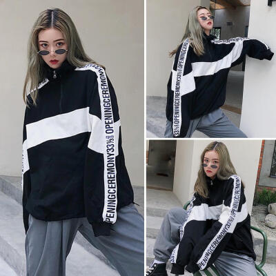 

Korean Long Sleeve Streetwear Women Quarter Zipper Pullover Sweatshirt Tops