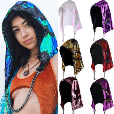 

Women Mermaid Sequins Hat Hood Shiny Club Party Halloween Hip-hop Beanie Cap