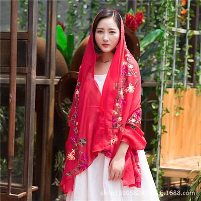 

2018 explosion models autumn&winter flowers embroidery cotton&linen scarf bib literary national wind embroidery sunscreen shawl scarves