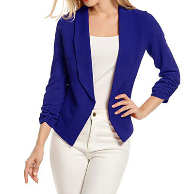 

Roseonmyhand Women 34 Sleeve Blazer Open Front Short Cardigan Suit Jacket Work Office Coat