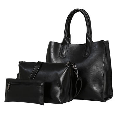 

3pcsset Women Fashion Pure-Color PU Leather HandbagPurseShoulder Bag