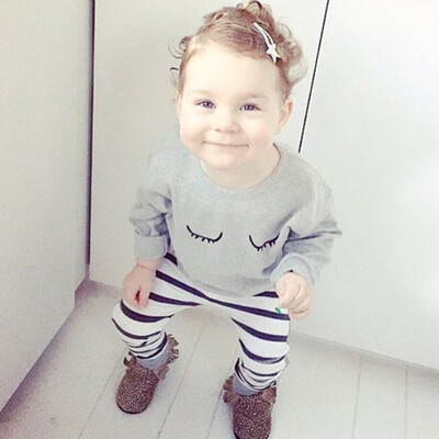 

1Set Toddler Baby Girls Boy Eyelash Print T-shirt TopsPants Outfits Clothes 80