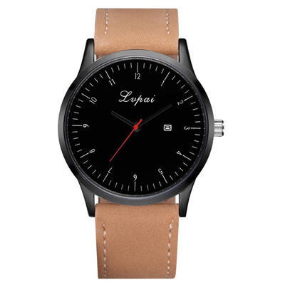 

Lvpai Large Round Dial Quartz Watch Men PU Leather Strap Analog Wristwatch