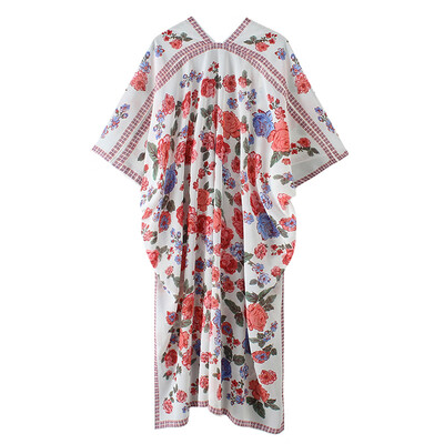 

Women Chiffon Kimono Cardigan Floral Print Split Asymmetric Loose Outerwear Beach Bikini Cover Up White