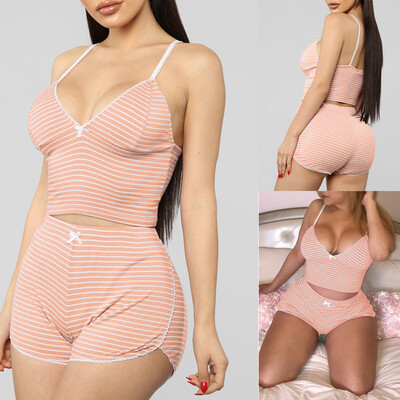 

Roseonmyhand Women Hollowing Out Tight Fitting Knitting Stripe Lace Suit