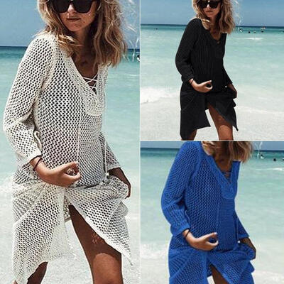 

Women Fashion sexy Bikini Cover Up Lace Hollow Crochet Swimsuit Swimwear Beach Dress