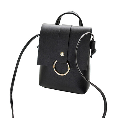 

Tailored Women Solid Color Cover Ring Crossbody Bag Messenger Bag Coin Phone Bag Black