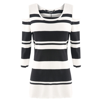 

KISSMILK Women\S Large Size Casual Striped Sweater Multicolor