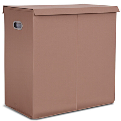 

Double Laundry Hamper Storage Collapsible Basket Cothes Organizer-Brown