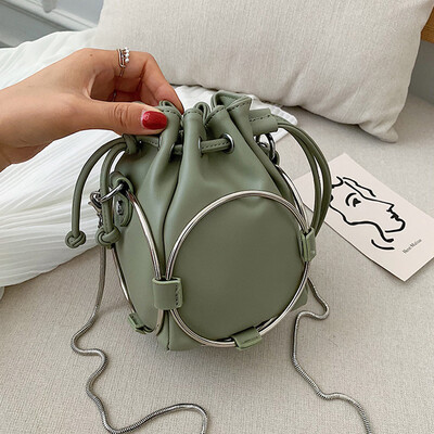 

Tailored Women Circle Pure Color Leather Crossbody Bag Chain Shoulder Bag Bucket Bags