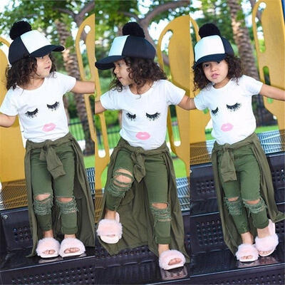 

Newborn Kids Baby Girls Eyelash Tops T-shirt Hole Hot Pants Outfits Set Clothes