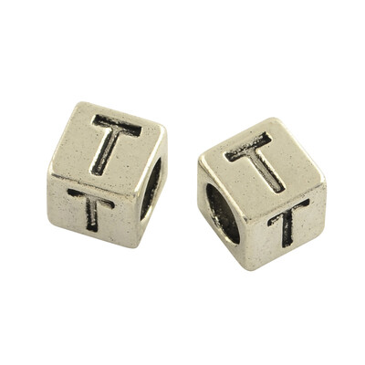 

Tibentan Style Alloy European Beads Cube Lead Free & Cadmium Free Antique Silver LetterT 7x7x7mm Hole 45mm