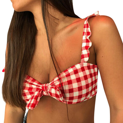 

Saidsome Women Plaid Bow Ruffle Bikini Push-Up Padded Swimwear Bathing Swimsuit Beachwear