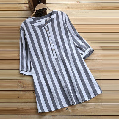 

Starmoon Womens New Cotton Solid Color Striped Half Sleeved Loose Blouse Casual Shirt
