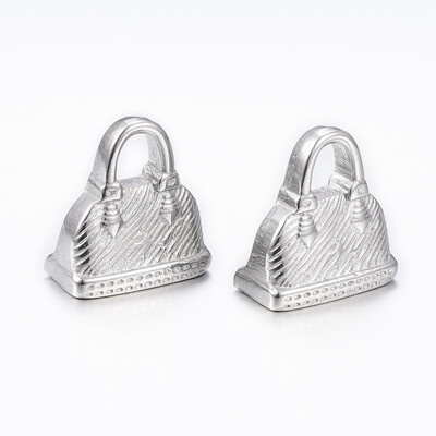 

304 Stainless Steel Pendants Handbag Stainless Steel Color 15x14x7mm Hole 5x45mm