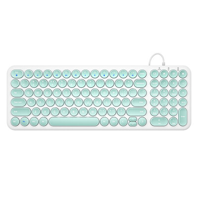 

BOW HW098AS-2 Office Wired Keyboard Slim Mute Retro Round Cap Keyboard Notebook Desktop Computer USB Game Keyboard White