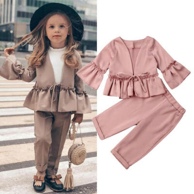 

1-5Y Toddler Kids Baby Girls Clothes Formal Suit Ruffle Coat Pants Outfits Set