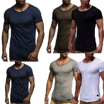 

Men&39s Slim Fit O Neck Short Sleeve Muscle Tee T-shirt Ripped Casual Tops Blouse