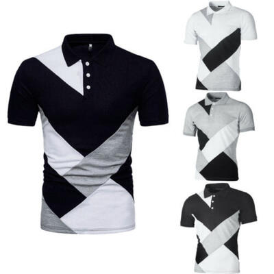

Mens Slim Fit POLO Shirts Summer Short Sleeve Collared T-shirt Top Blouse Tee
