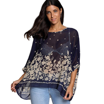 

Nomeni Womens Oversized Baggy Loose Fit Chiffon Batwing Shirt Tunic Top Cover Kaftan