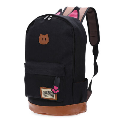 

Guapabien Preppy Style Cat Patchwork Canvas Zipper Girl Portable School Backpack
