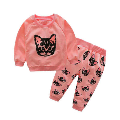 

2pcsSet Toddler Kids Girl Cute Cat Sweatshirt Tops Pants Tracksuit Outfits