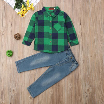 

Toddler Kid Baby Boy Long Sleeve Tops T Shirt Jeans Denim Pants Outfit Set 2-8T