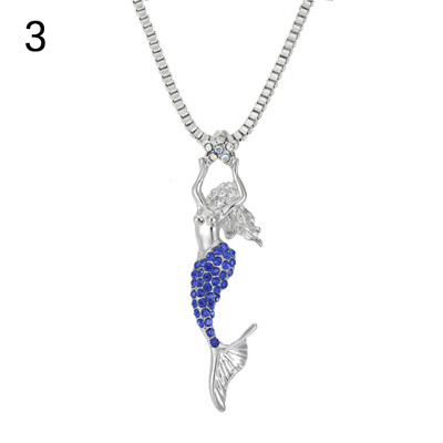 

Elegant Shiny Rhinestone Inlaid Mermaid Sweater Chain Necklace Pendant Decor