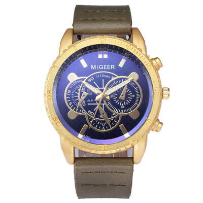 

〖Follure〗High-End New Geneva Mens Leather Strap Stainless Steel Quartz Analog Watch