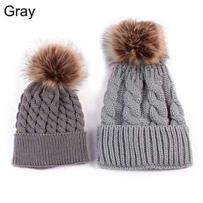 

Cute Kids Baby Boys Girls Mom Hat Set Knitted Winter Warm Hats Soft Beanie Cap
