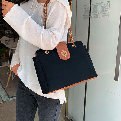 

Fashion canvas big bag handbags new 2019 large capacity tote bag casual simple portable chain shoulder bag