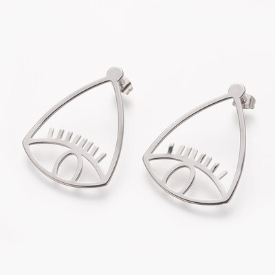 

304 Stainless Steel Stud Earrings Eye Stainless Steel Color 36x27x1mm Pin 07mm