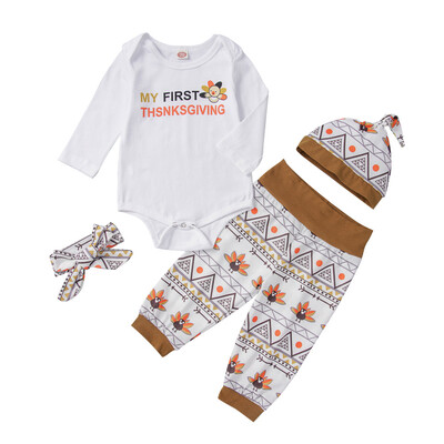 

Infant Baby Kids My First Thanksgiving Turkey Bodysuit Tops Pants Hat Clothes