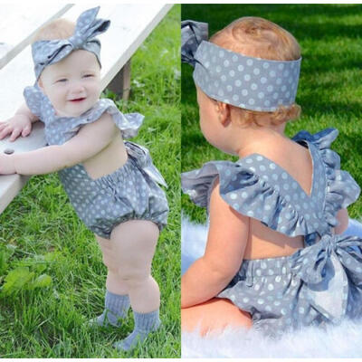 

US Newborn Infant Baby Girls Princess Polka Dot Romper Headband Outfits Clothes