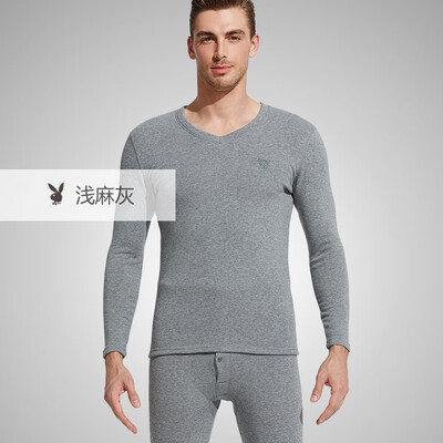 

Playboy PLAYBOY autumn&winter mens thermal underwear set thermal underwear men plus velvet thick V-neck long-sleeved middle-aged warm cotton sweater shallow gray