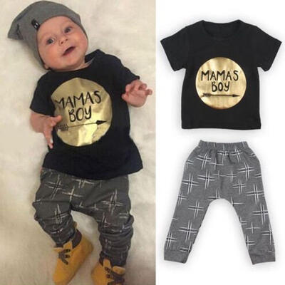 

2Pcs Newborn Baby Boys Short Sleeve Tops T shirt Long Pants Outfits Clothing