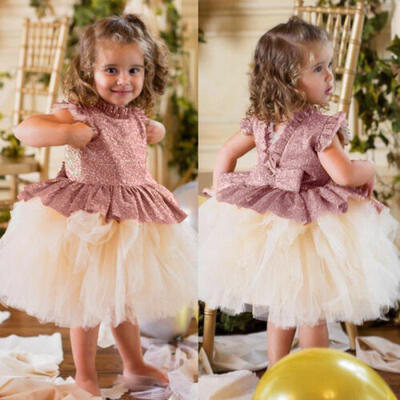 

US Toddler Infant Baby Kids Girls Princess Party Wedding Tutu Lace Tulle Dress