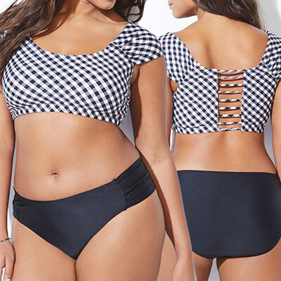

Roseonmyhand Plus Size Women One-Piece Grid Push-Up Padded Bikini Bra Swimsuit Beachwear